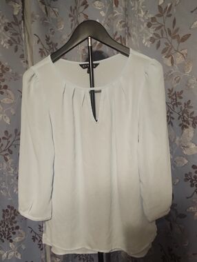 Express Pale Blue Keyhole Peasant Blouse